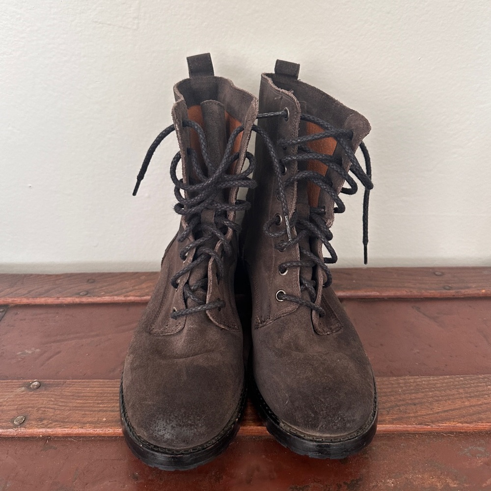 Frye Veronica Brown Suede Combat Boots